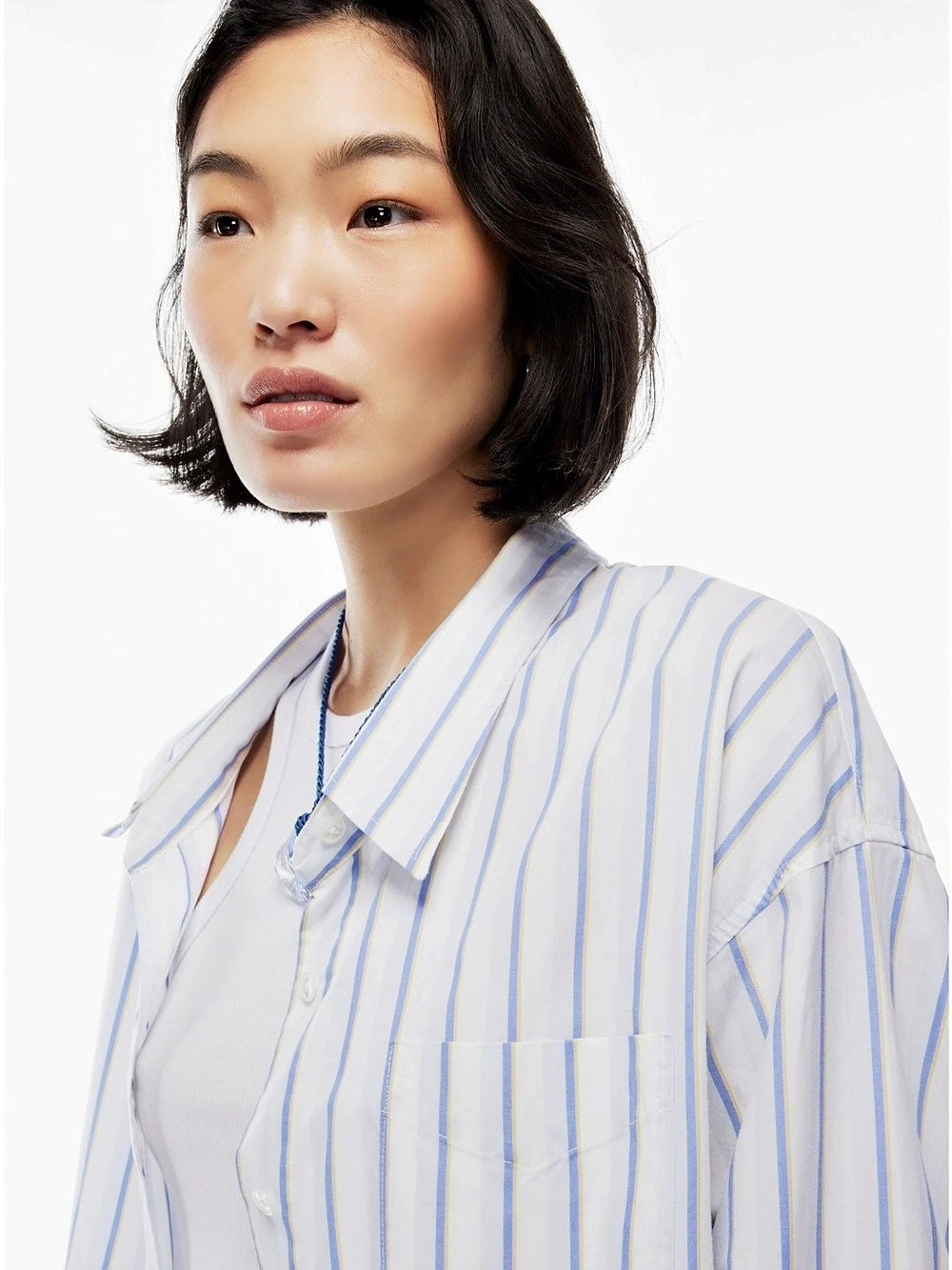 Wilfred Free The Effortless Button Up Striped Shirt White & Blue Small